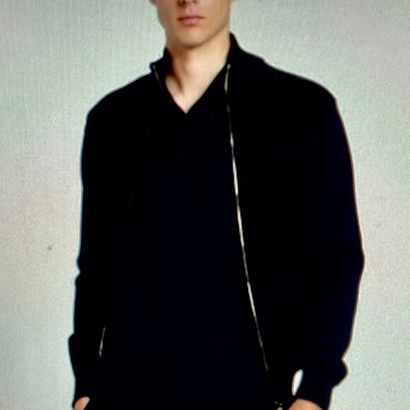 Ferragamo Mens Virgin Wool Bomber Jacket, SZ L, Navy, Zipper w/Leather, RT $1800 - Picture 14 of 14